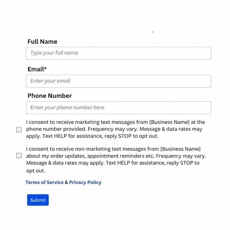 Web form opt-in with mandatory phone number