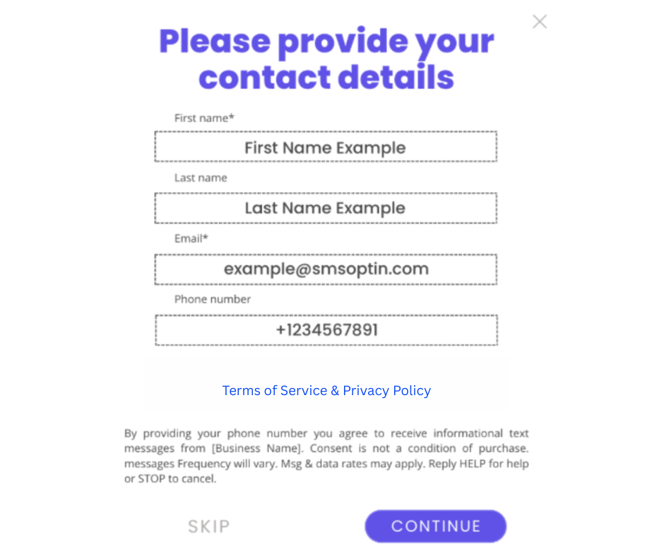 Web form opt-in without mandatory phone number