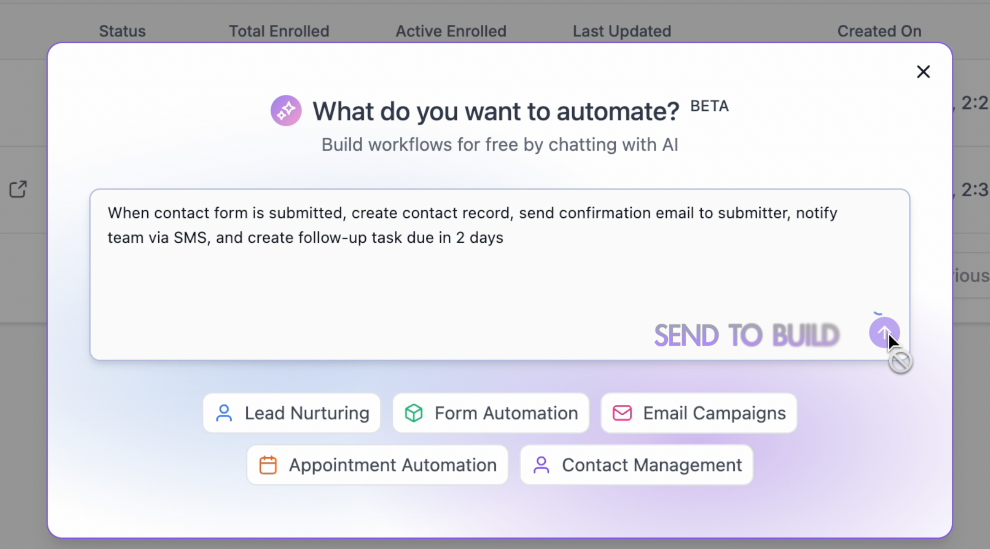 Workflow AI prompt used to generate an automation