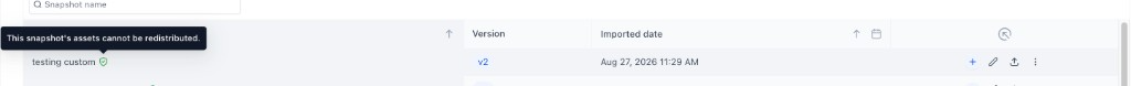 Snapshot list showing an indicator for a snapshot that contains protected assets