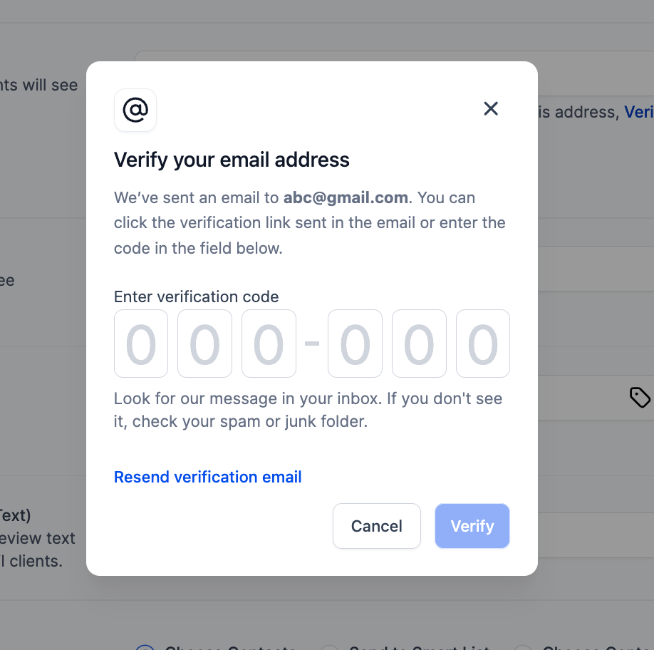 OTP entry screen for email verification