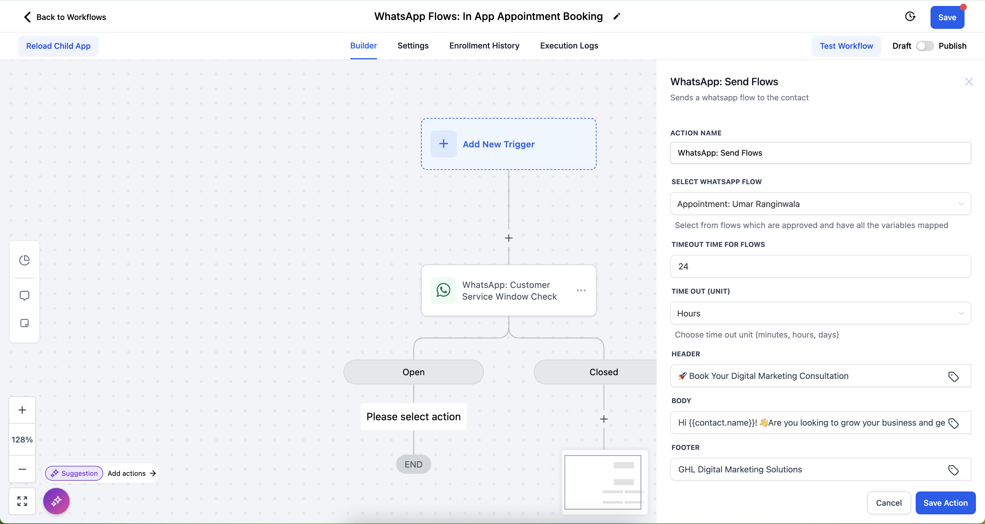 Send Flows action