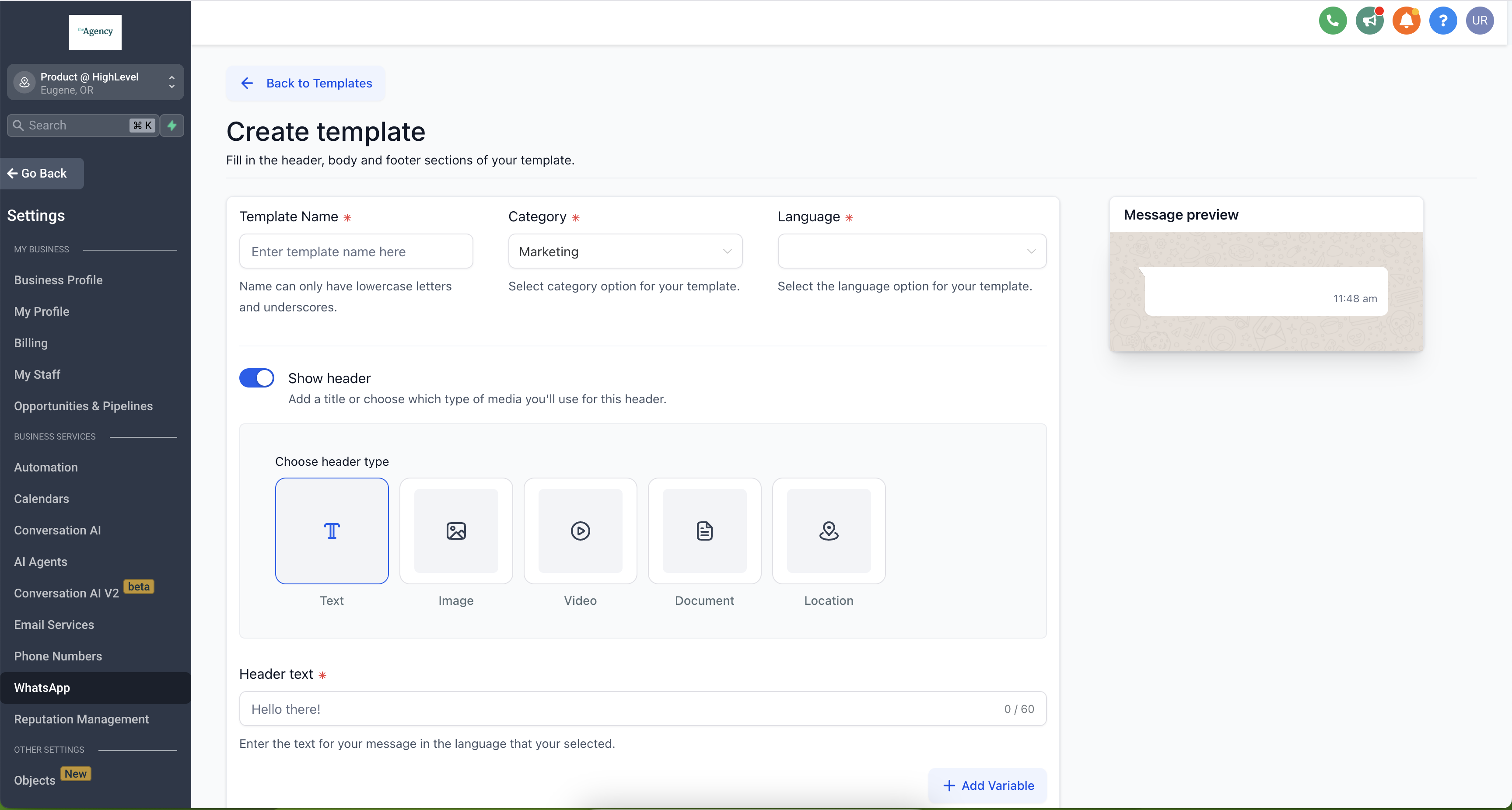 Create WhatsApp template