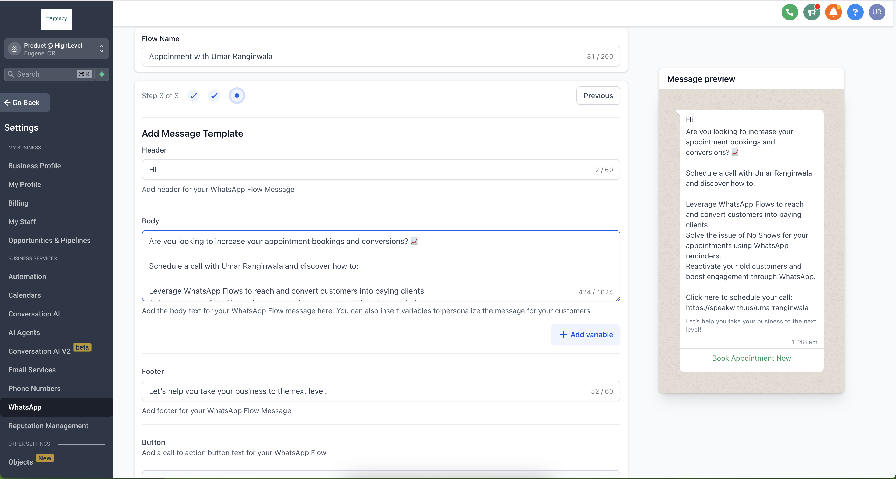 Flow content configuration