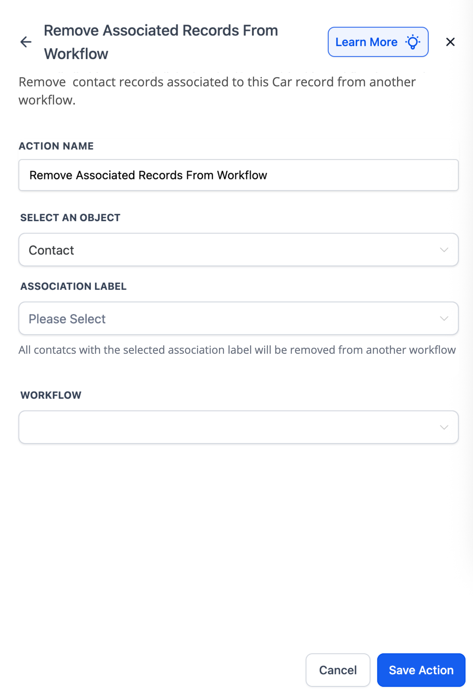 Remove Associated Records from Workflow action