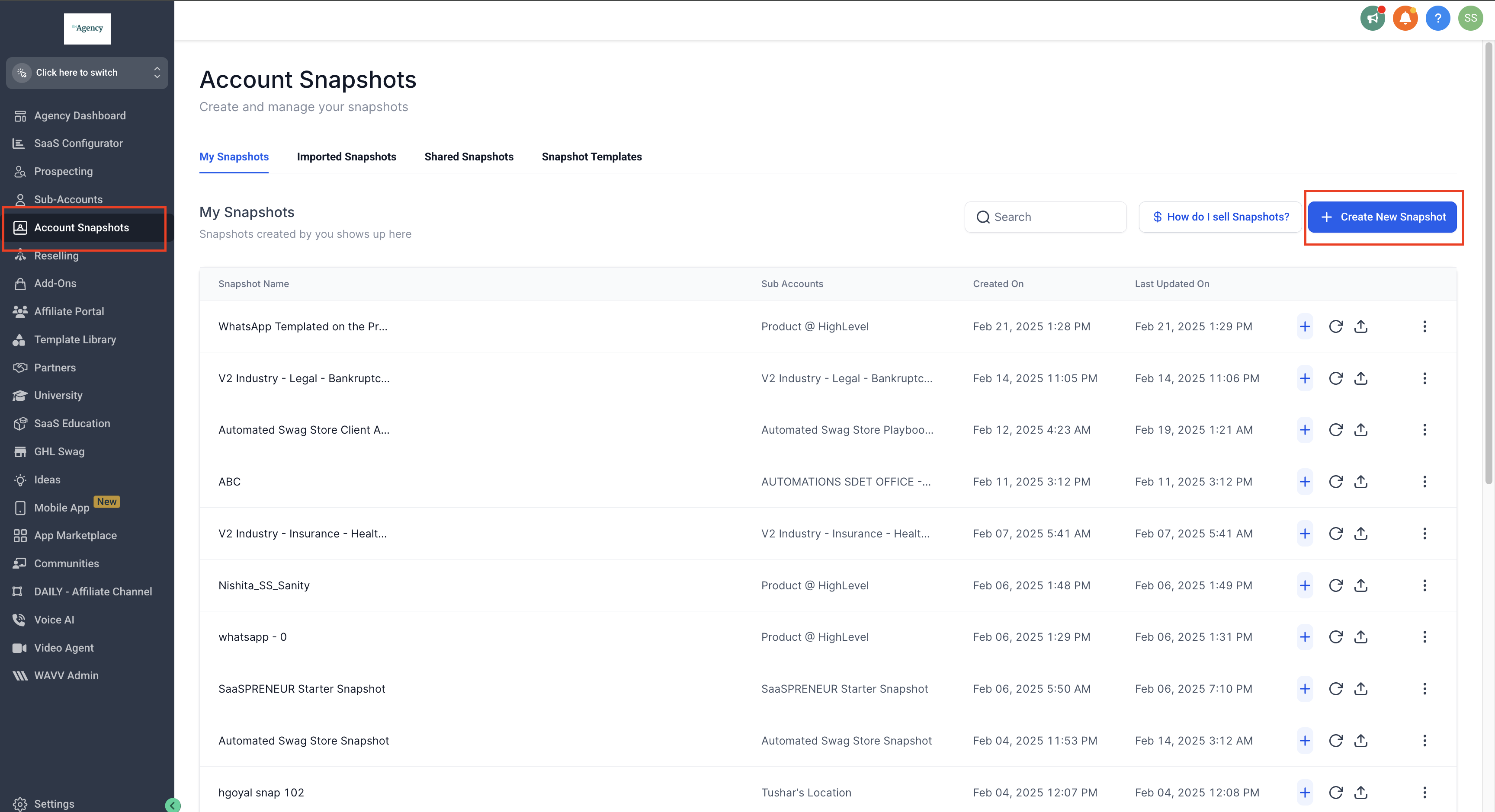 Agency Dashboard - Account Snapshots