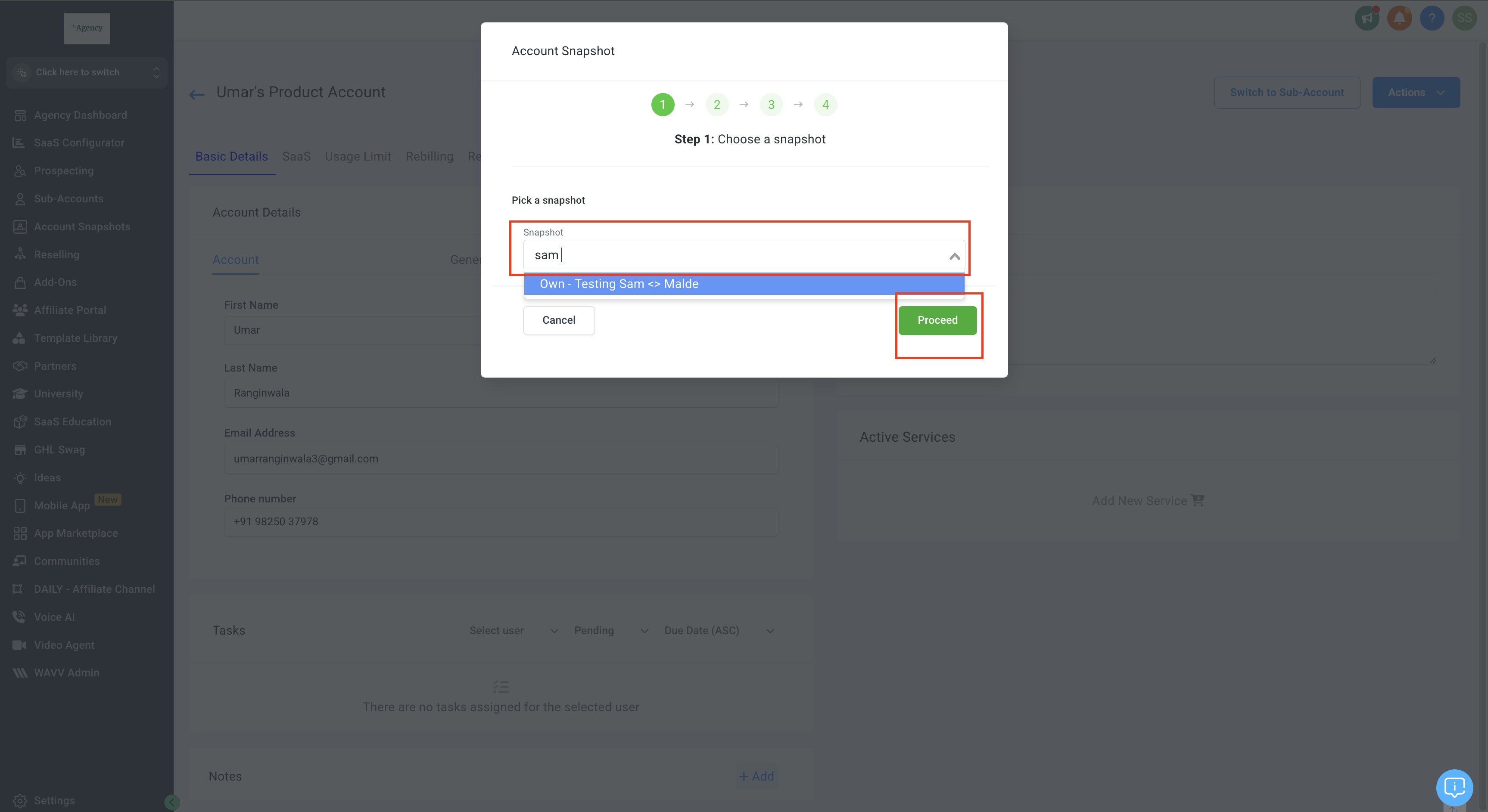 Select snapshot name and proceed
