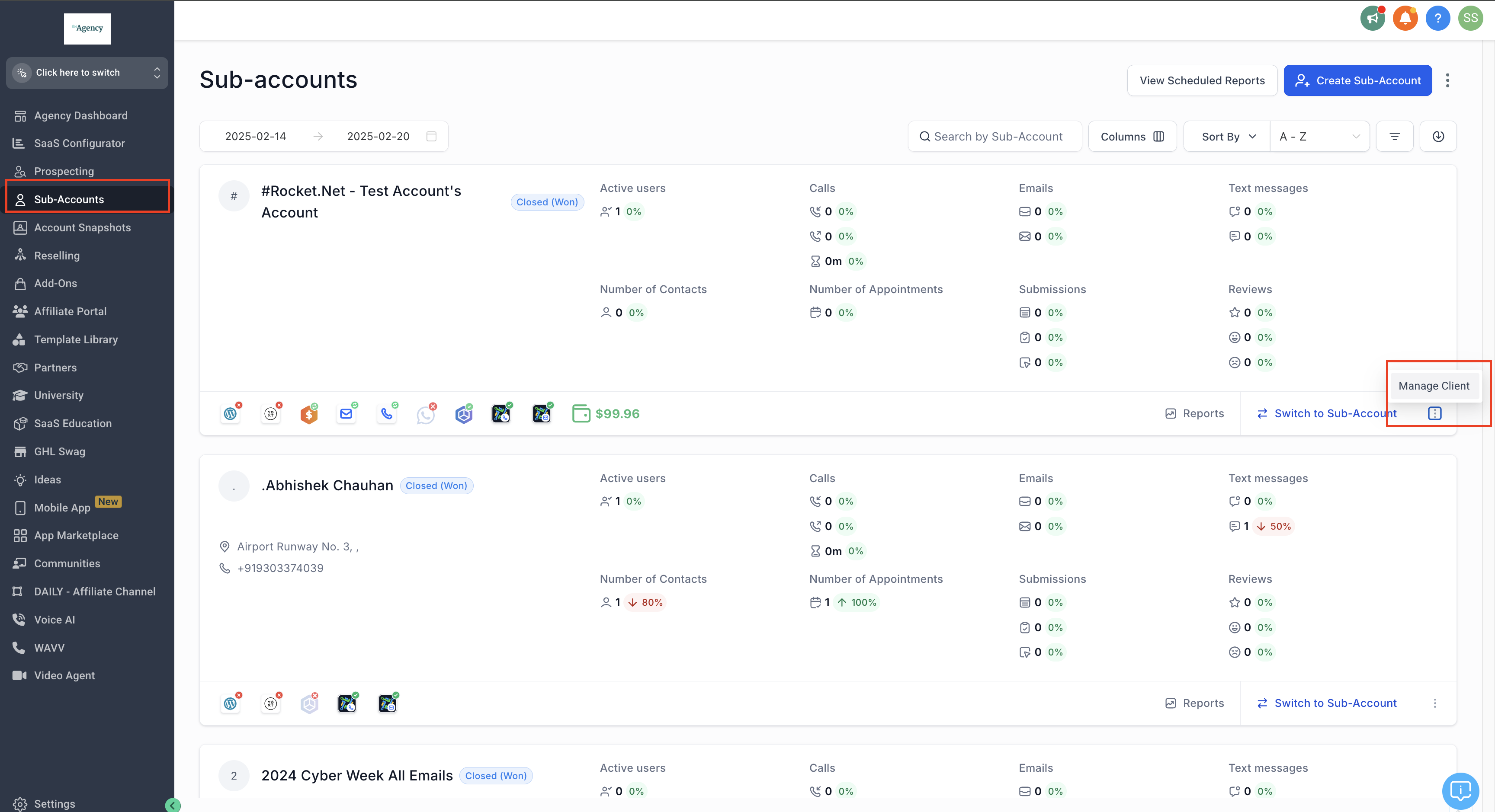 Sub-Accounts - Manage Client