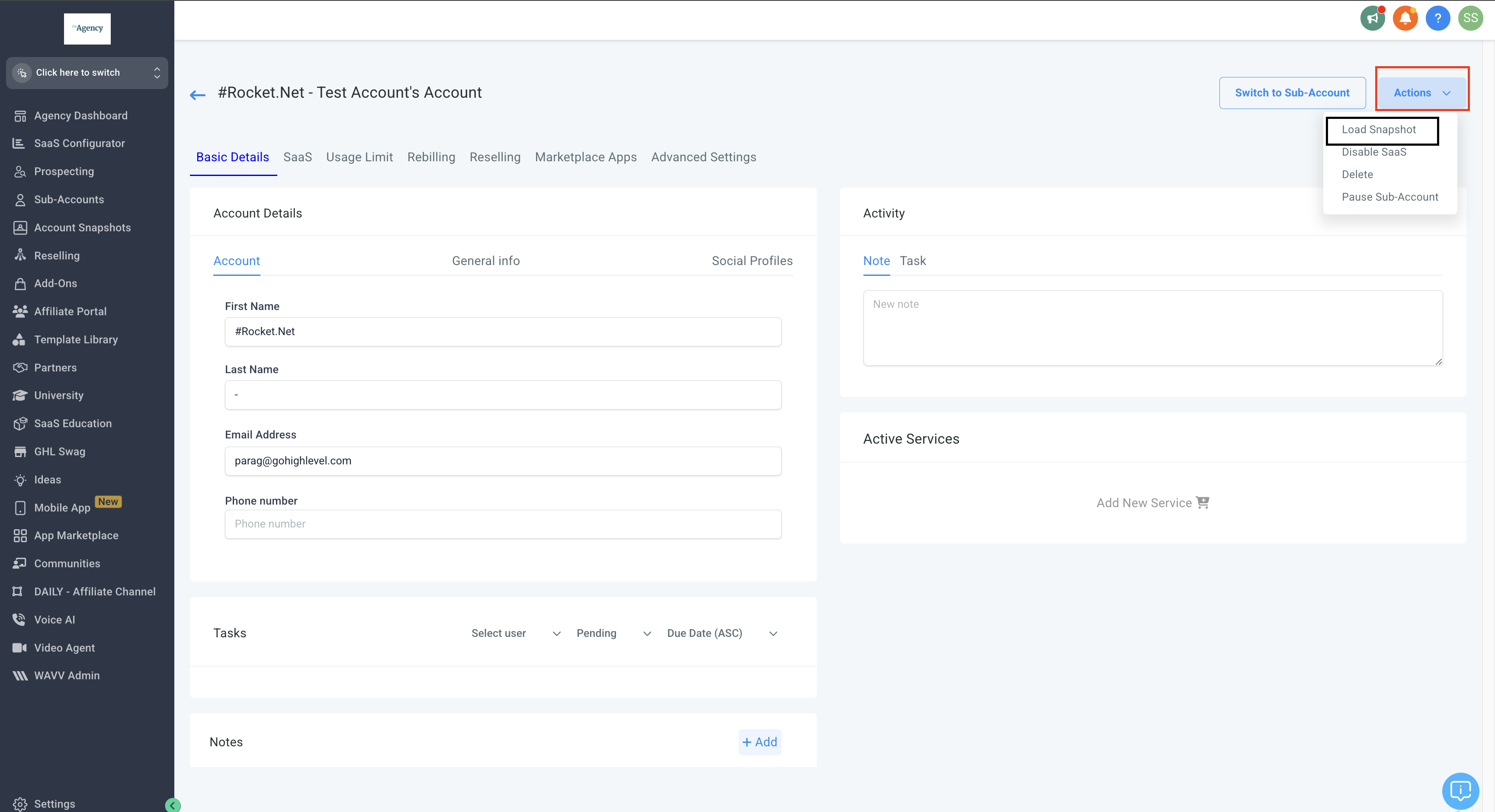 Actions - Load Snapshot