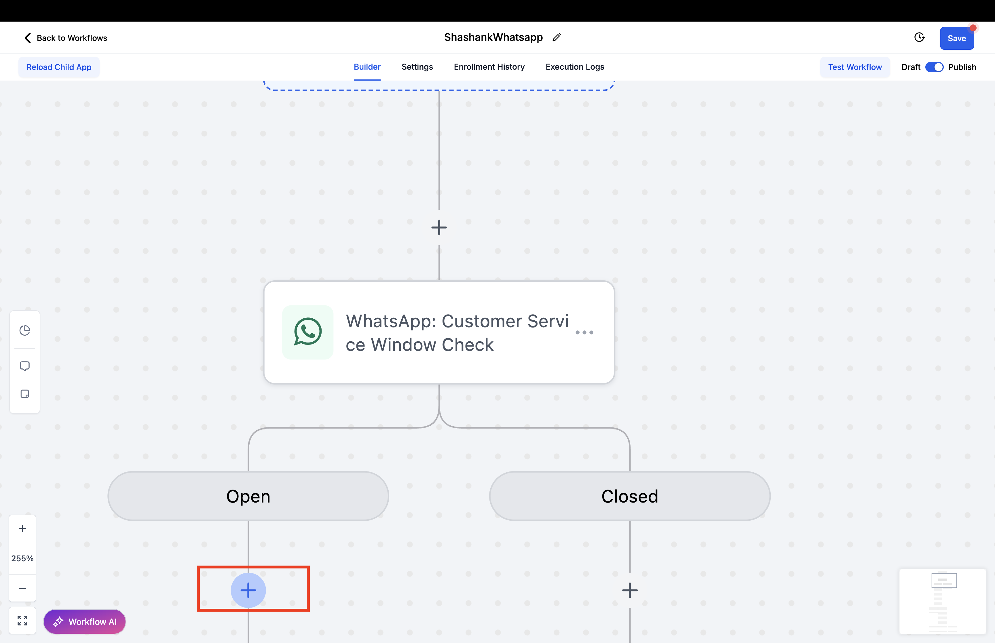 Add step under Open branch