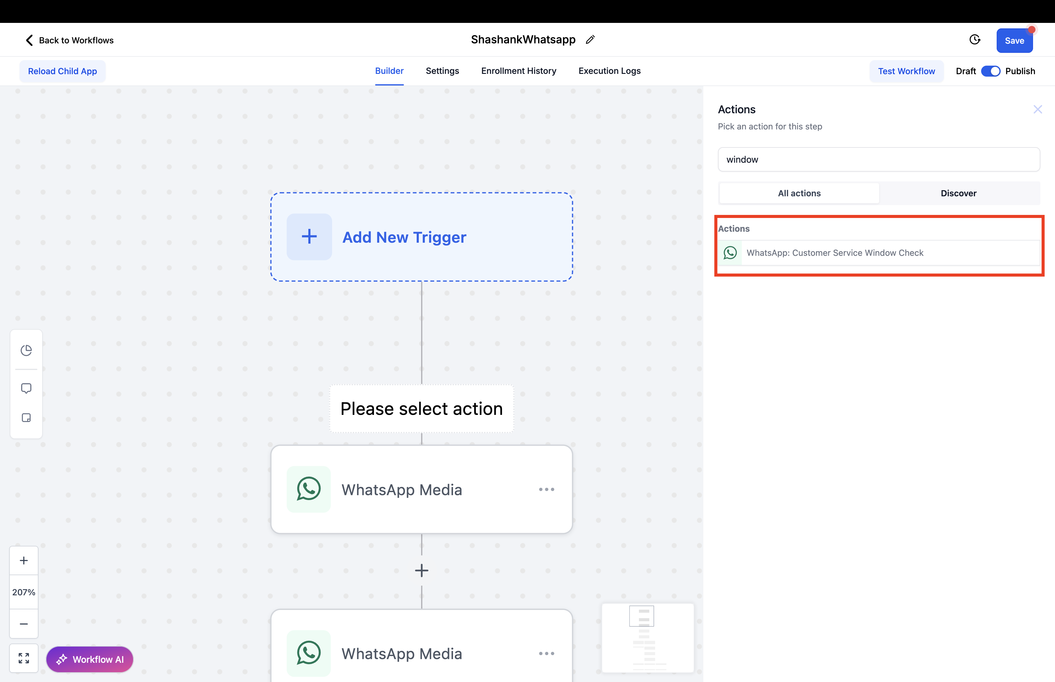 WhatsApp Customer Service Window Check step