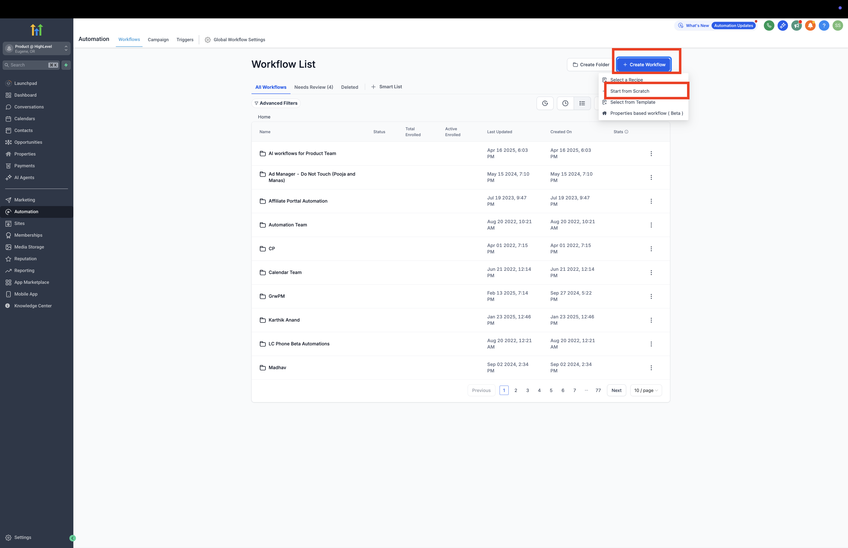 Create workflow, start from scratch