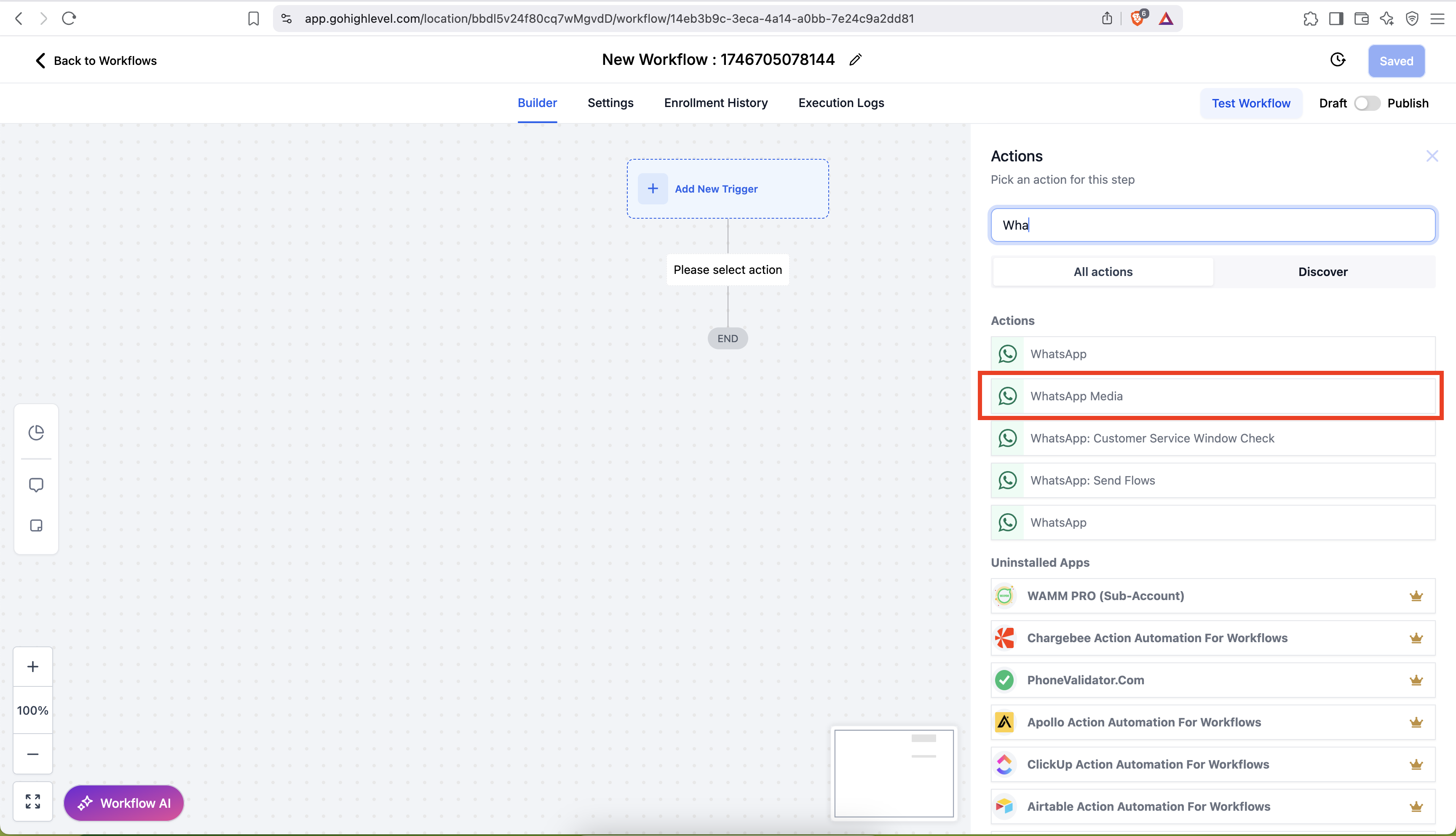 Search WhatsApp Media action