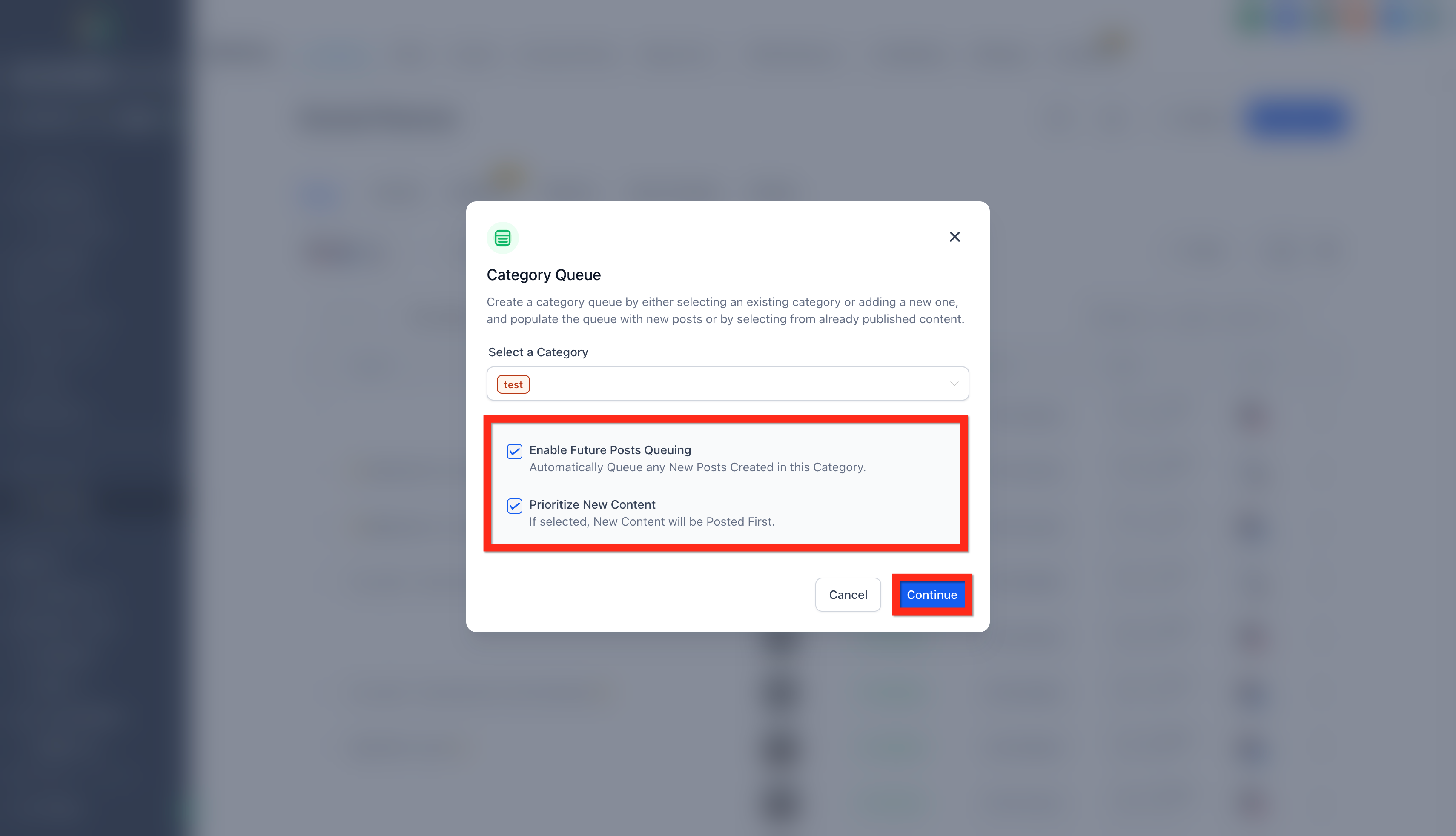 Continue after selecting the category and queue preferences