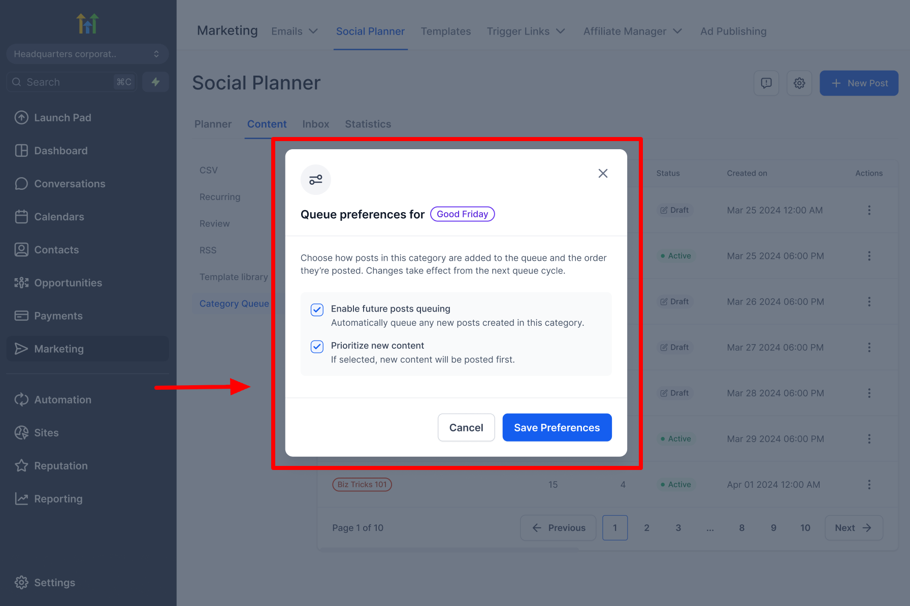 Enable future posts queuing and Prioritize new content settings