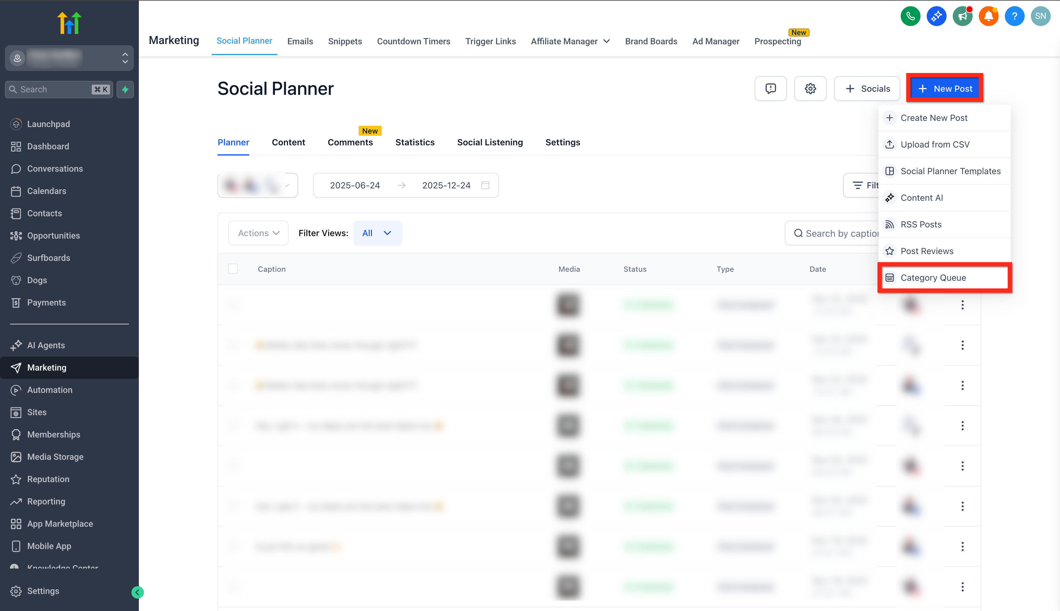 Select Category Queue from the New Post menu