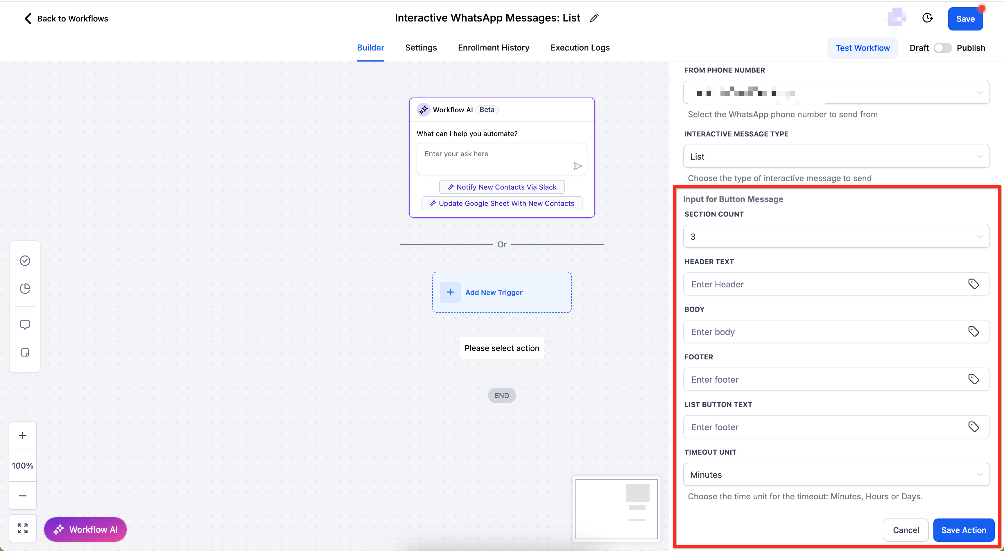 List message configuration