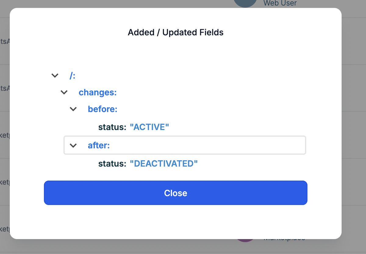 Details drawer showing who changed what and when