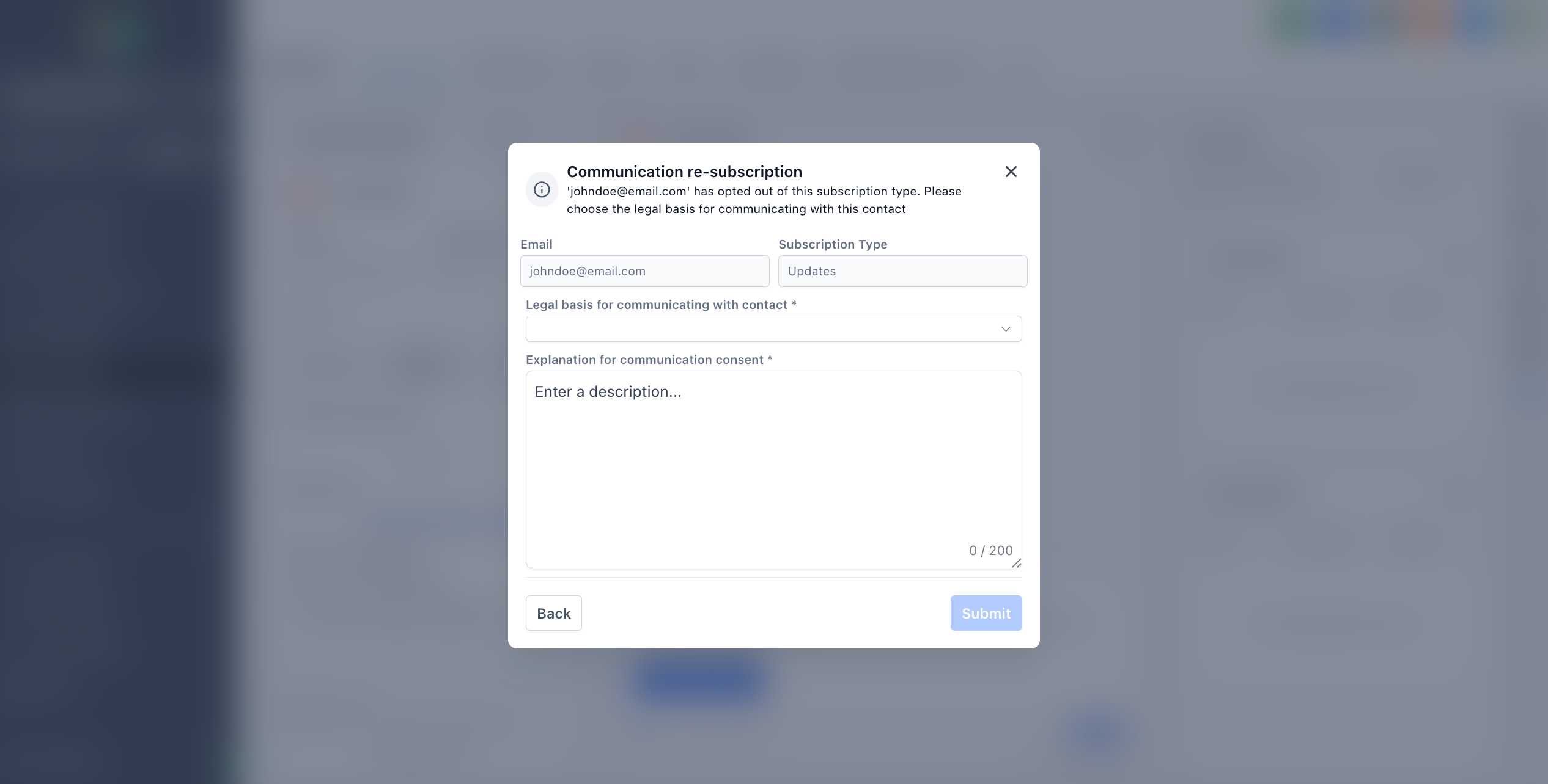 Legal basis required to resubscribe a contact