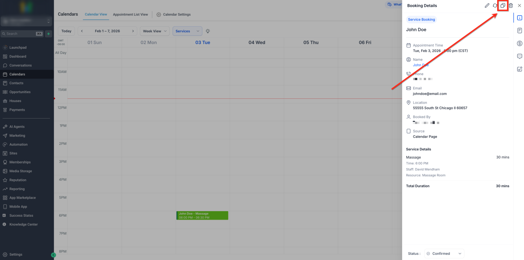 Duplicate Service appointment control in the Booking Details panel