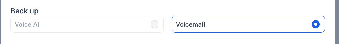 Backup options showing Voice AI and Voicemail