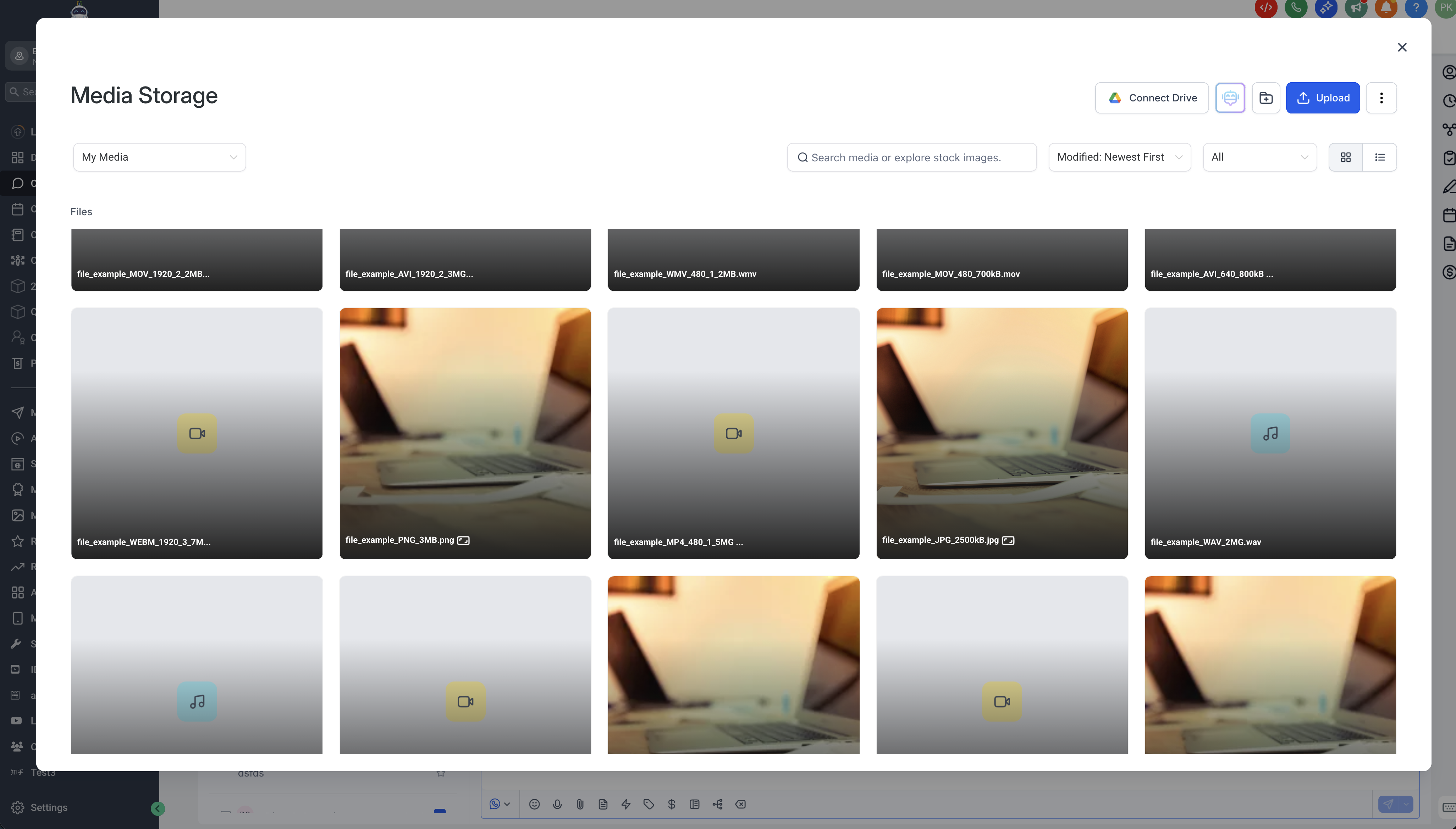 Selecting one or more files from Media Storage