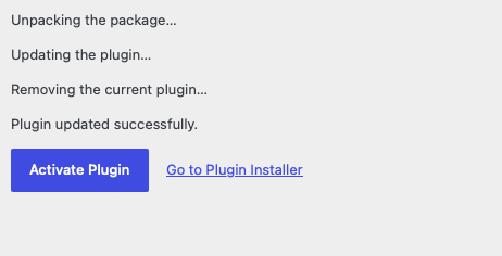 Plugin updated successfully with Activate Plugin button