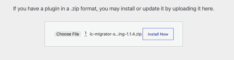 Choose file and Install Now