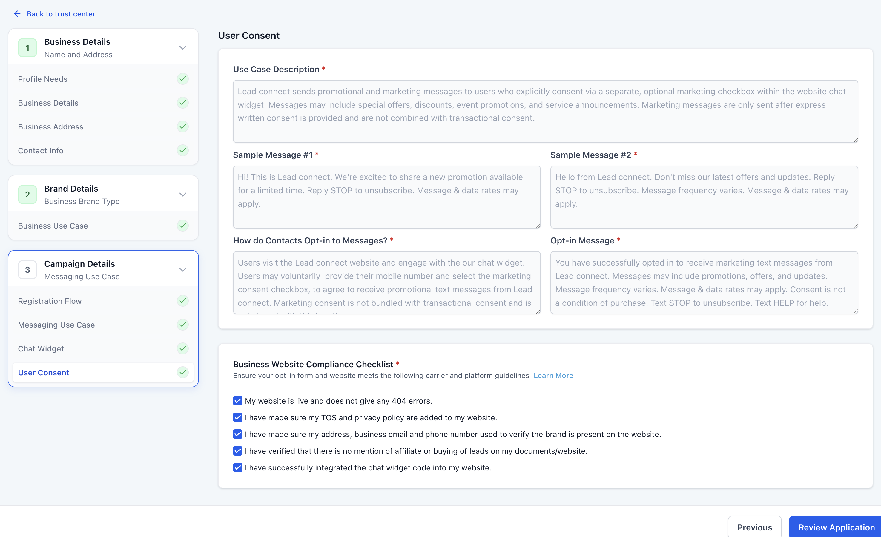 Chat widget preview showing form fields including name, phone, date of birth, and consent text
