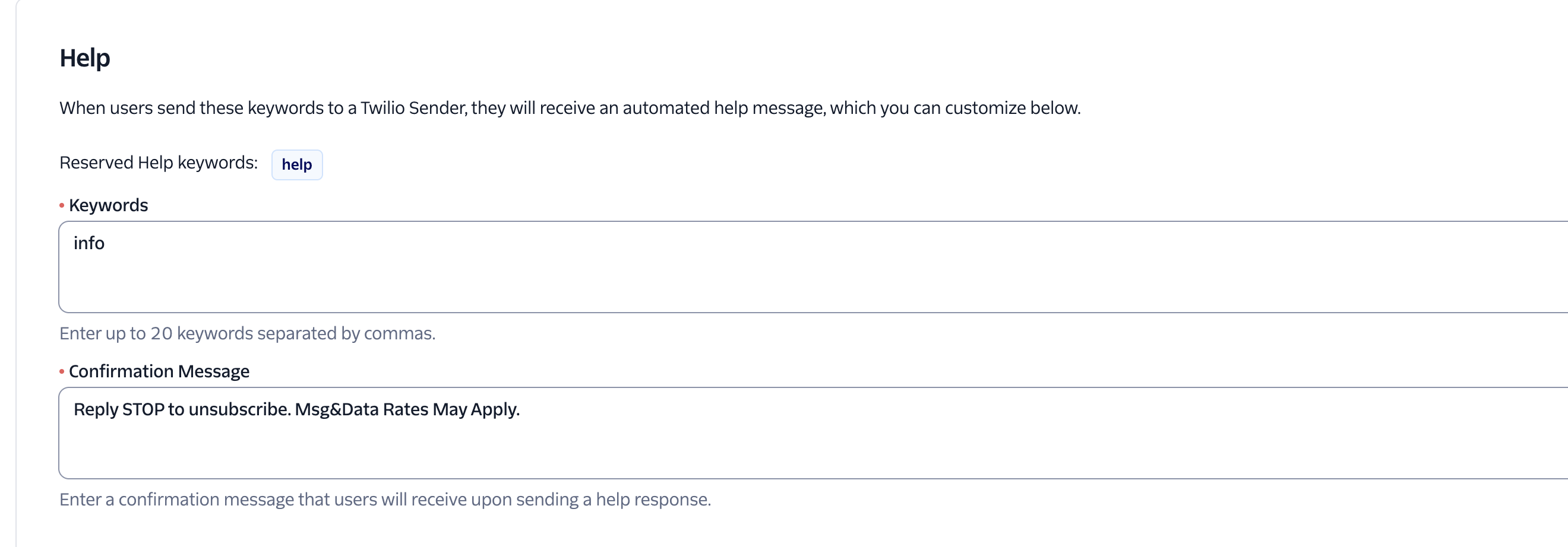 Help keyword configuration