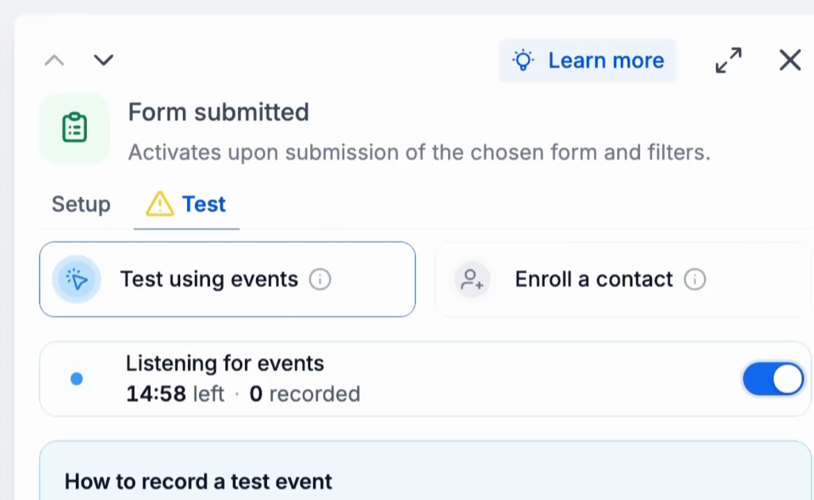 Listening for events, with the time left and the events recorded