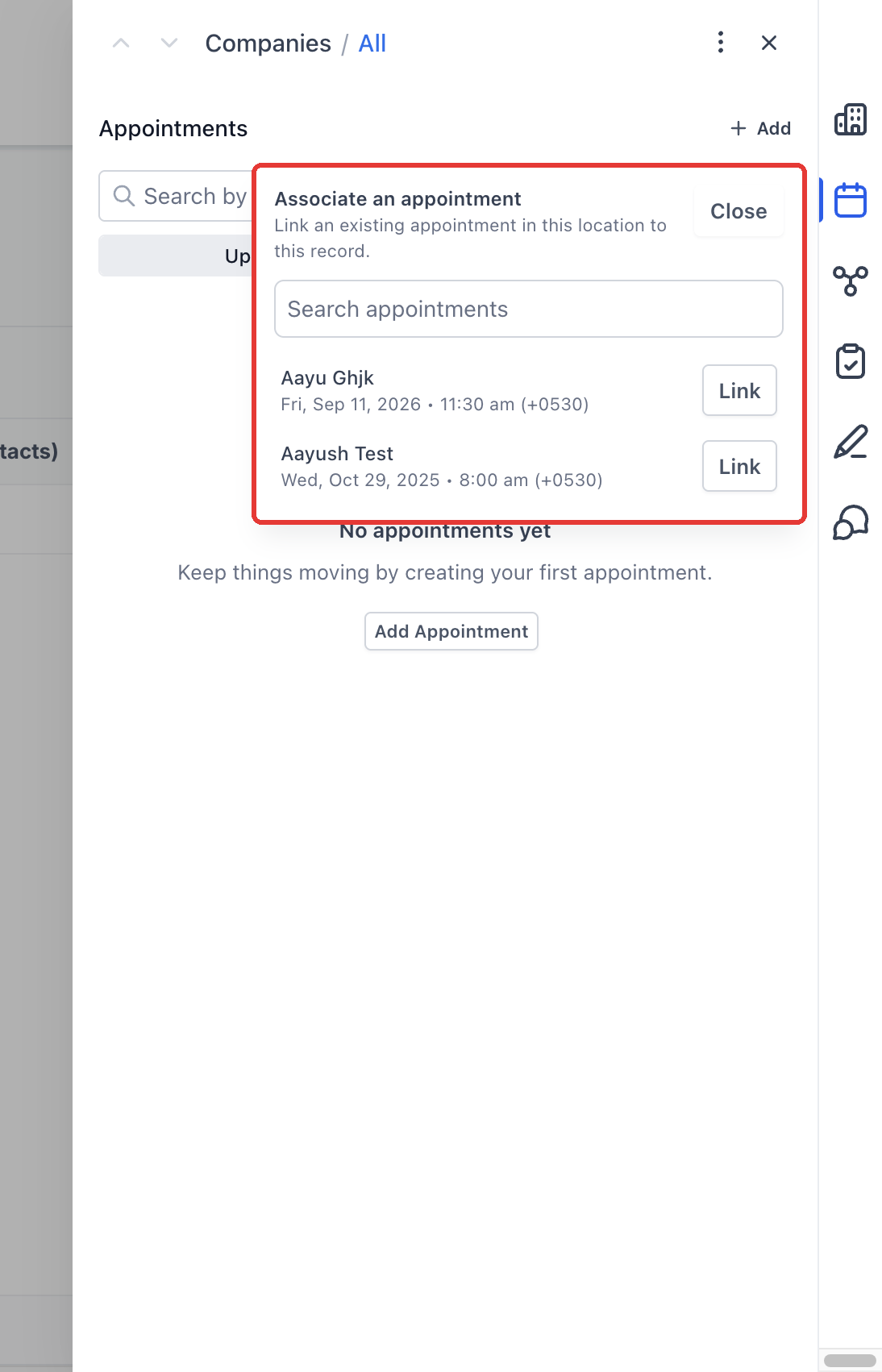 Step 9: To use a booking that already exists, choose Link existing appointment, search, and click Link.