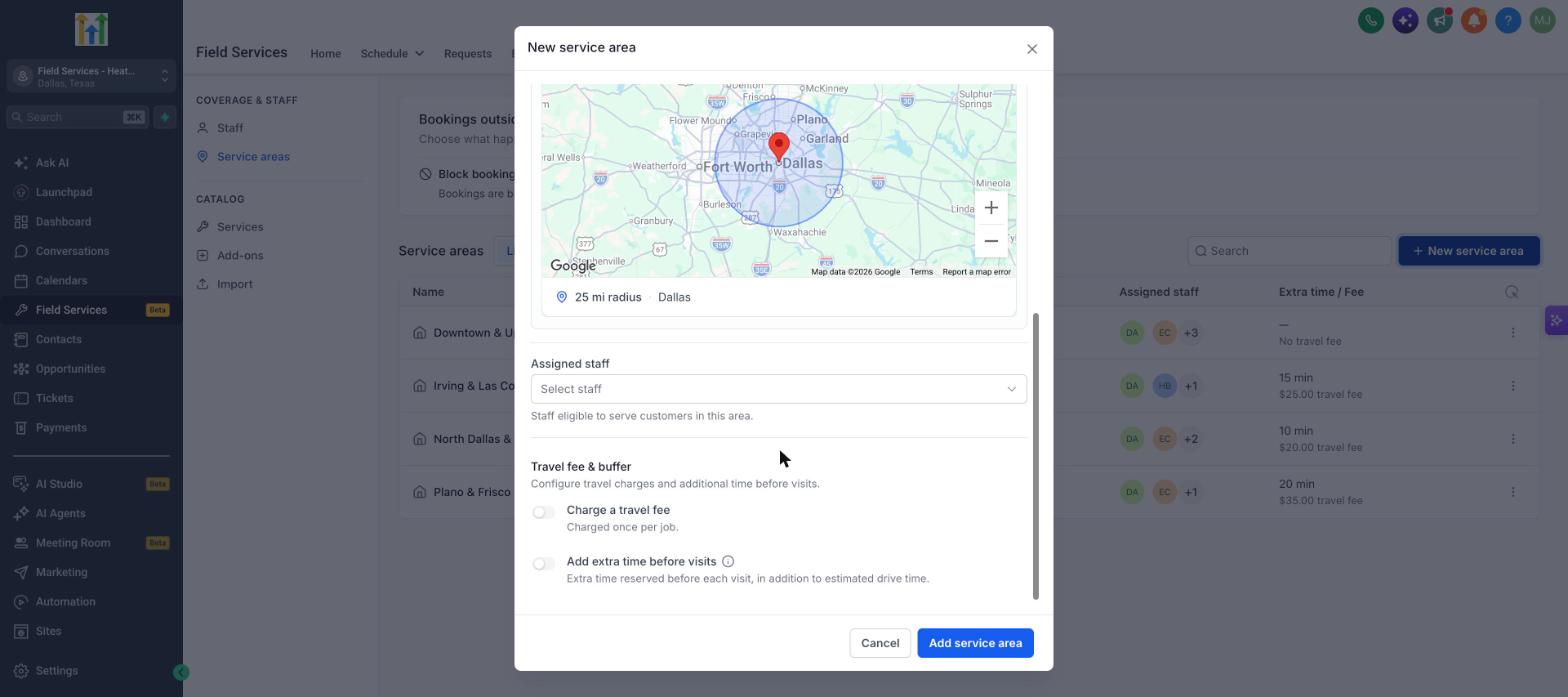 Travel fee and buffer options