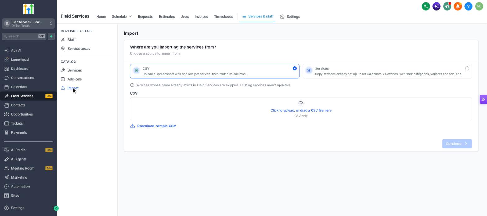 Import page