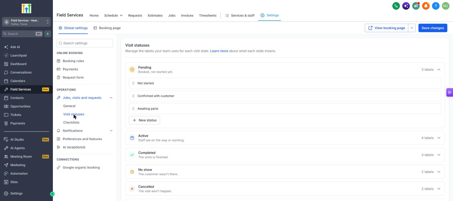 Visit statuses settings