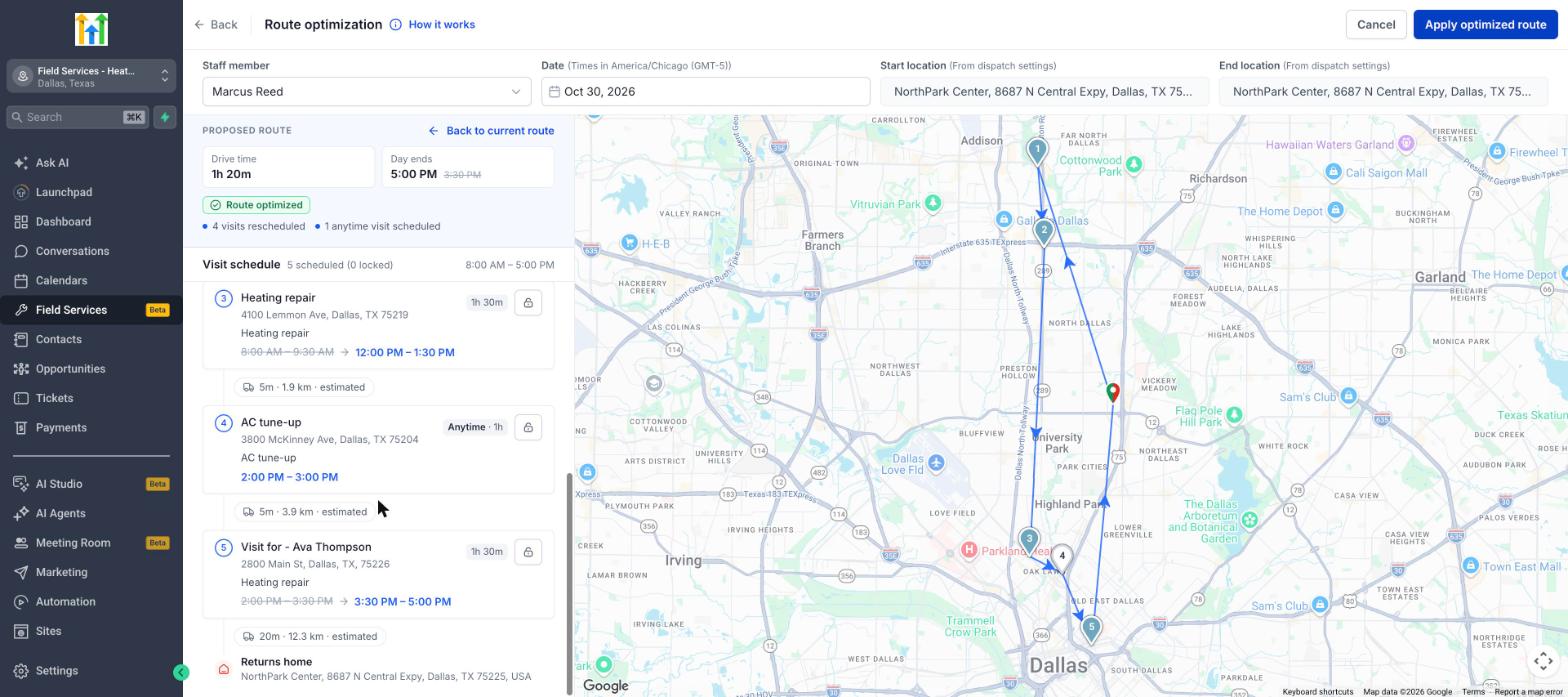 Proposed route with new times