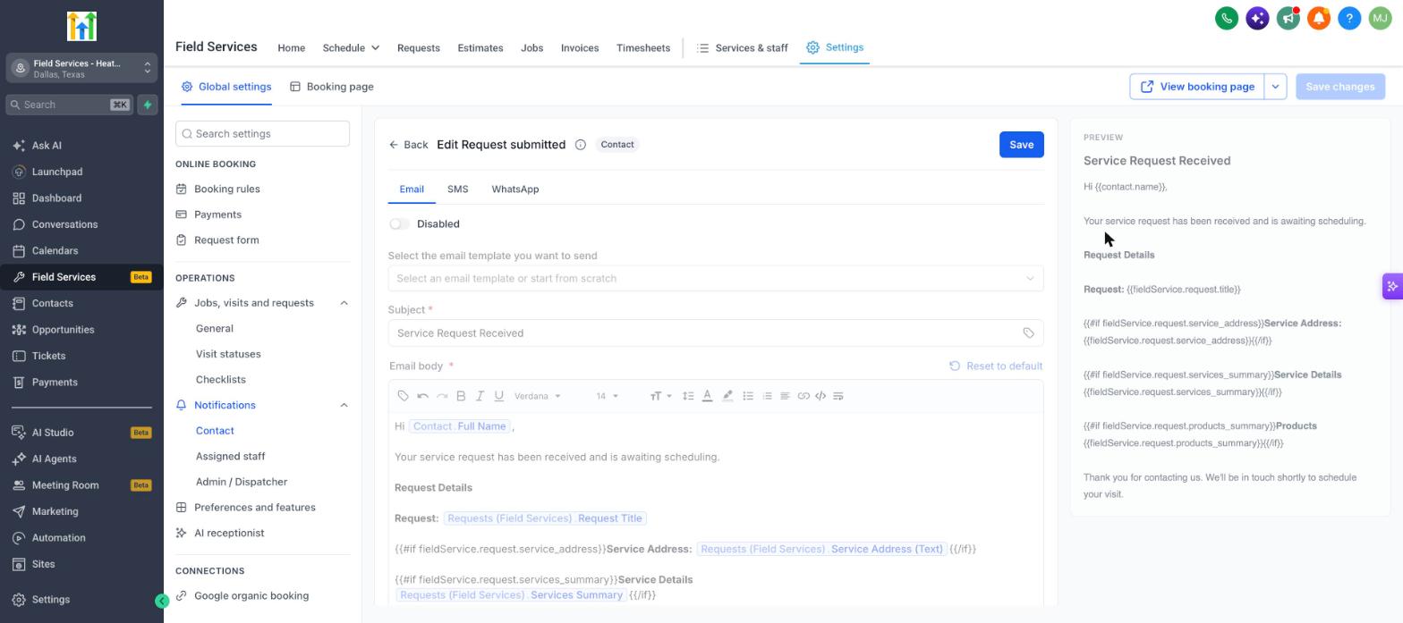 Notification editor with preview