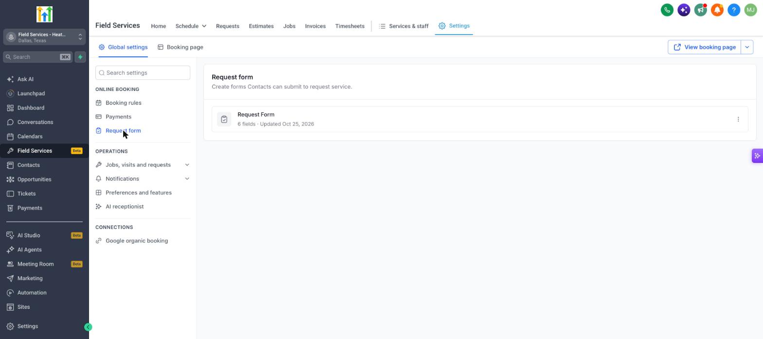 Request form settings