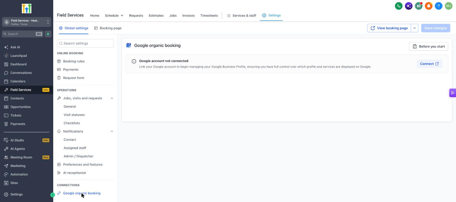 Google organic booking connection