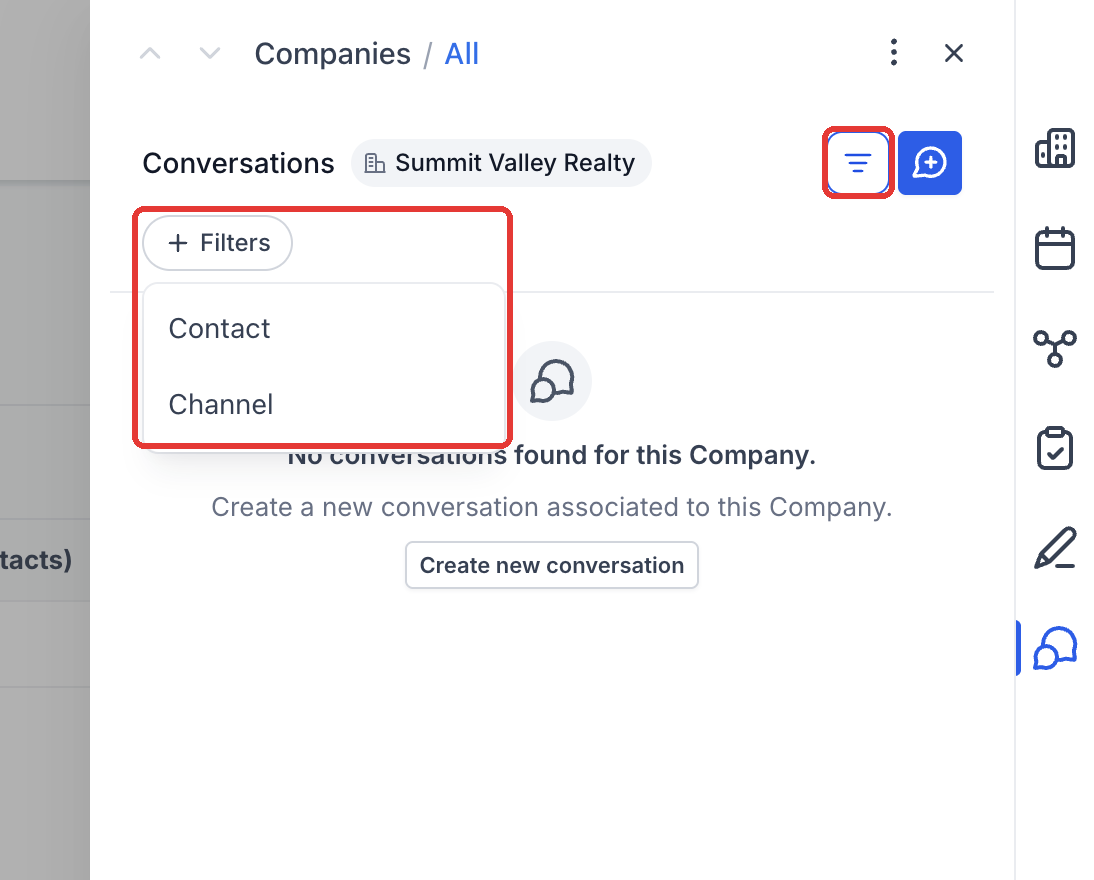 Step 2: Click the filter icon, then Filters, to narrow the feed by Contact or Channel.