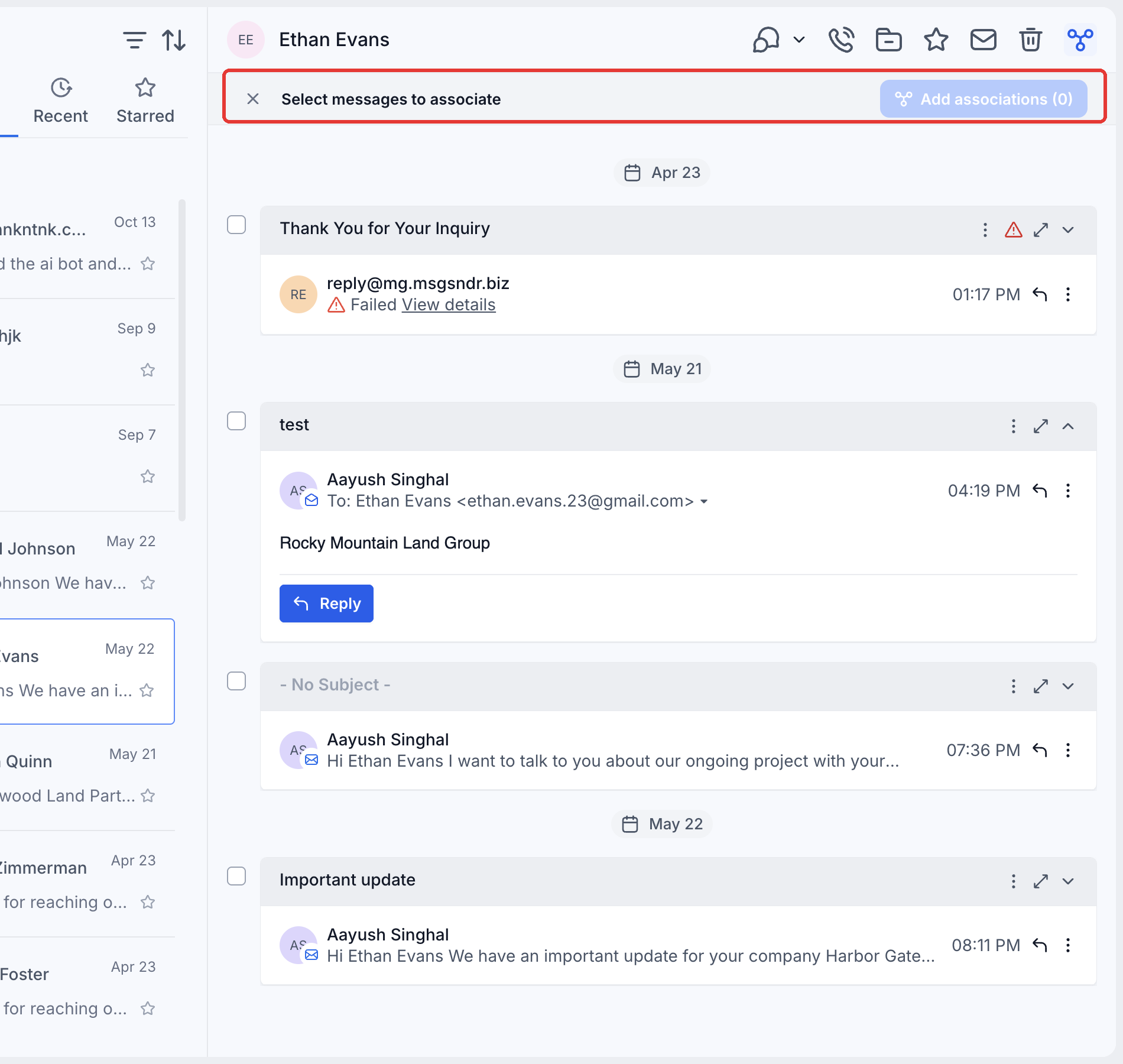 Step 8: To link several messages, click Bulk associate messages, select them, then choose Add associations.