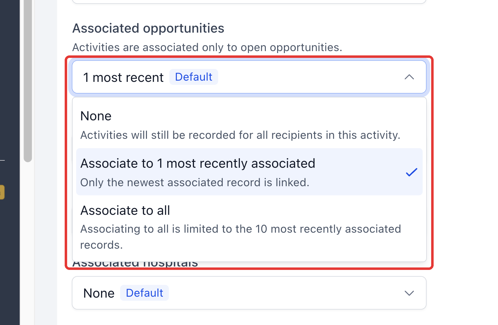 Associated opportunities rule options without a Primary selection