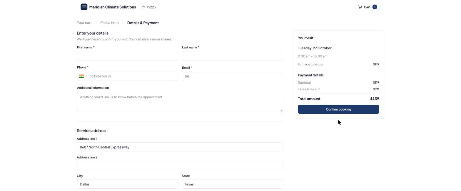Details and payment step