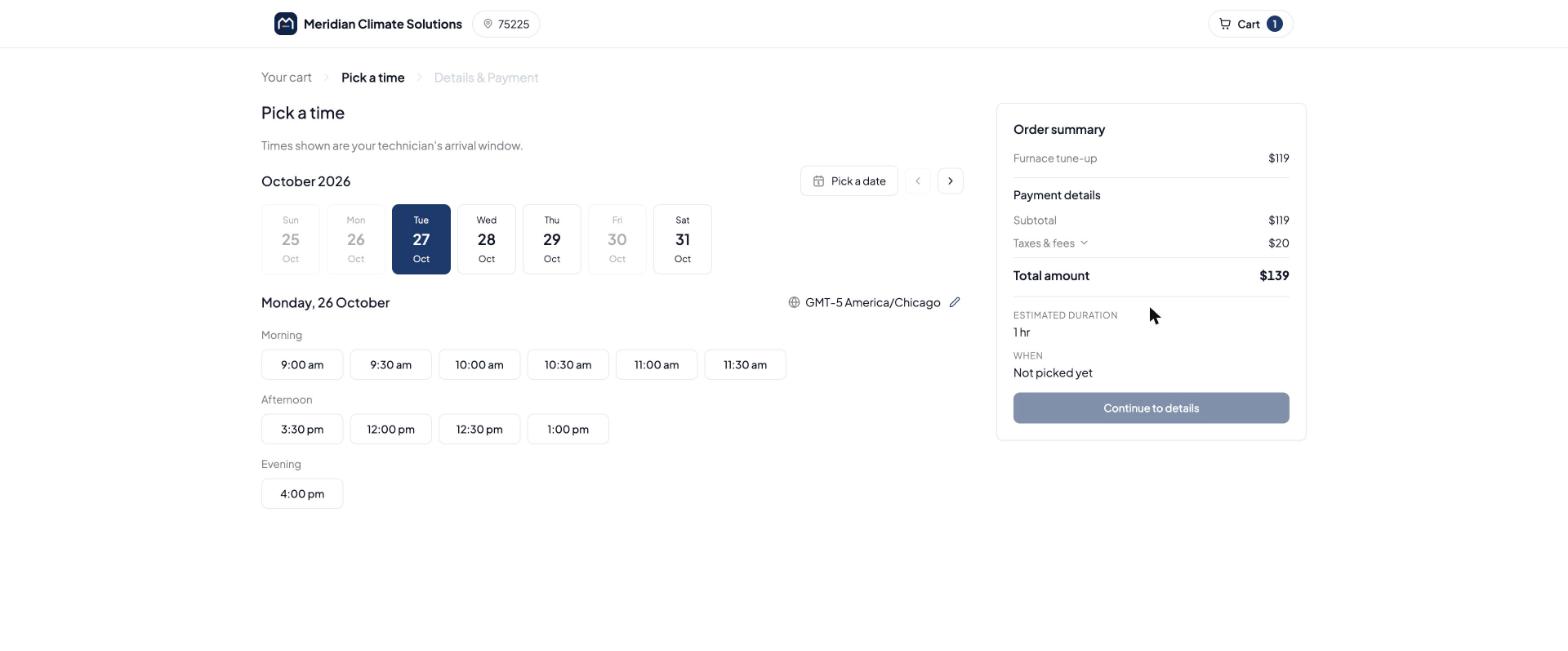 Pick a time with a calendar and open times