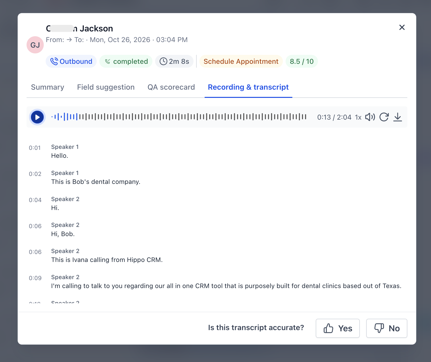 Recording and transcript tab