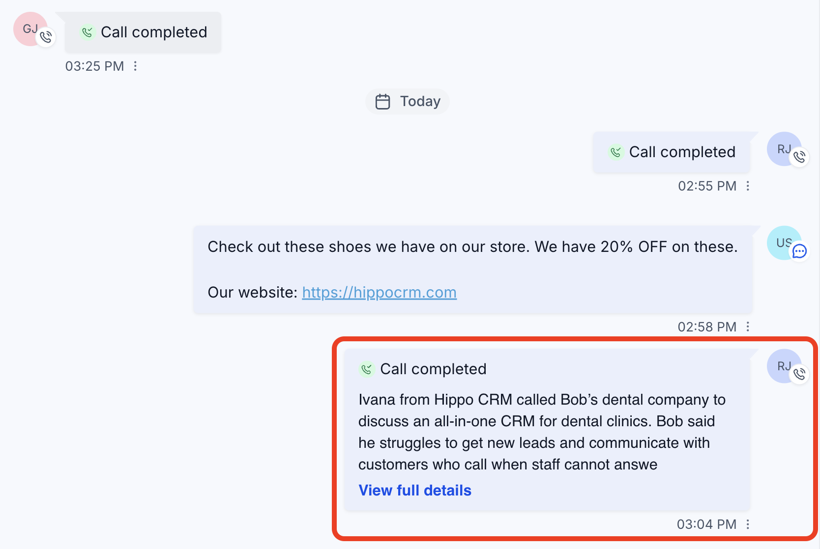 Call card in Conversations showing the start of the summary