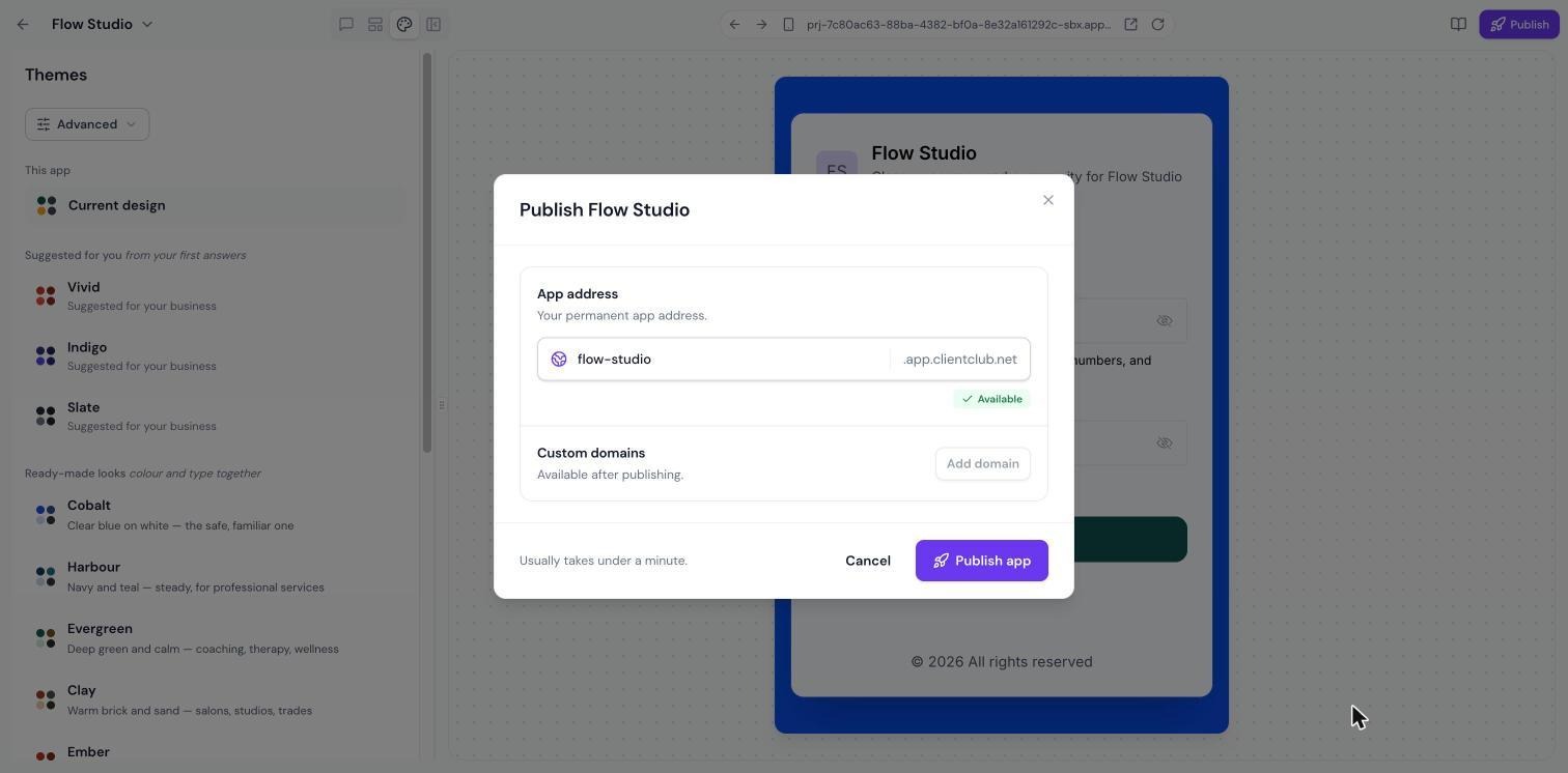Publish dialog - app address and custom domains