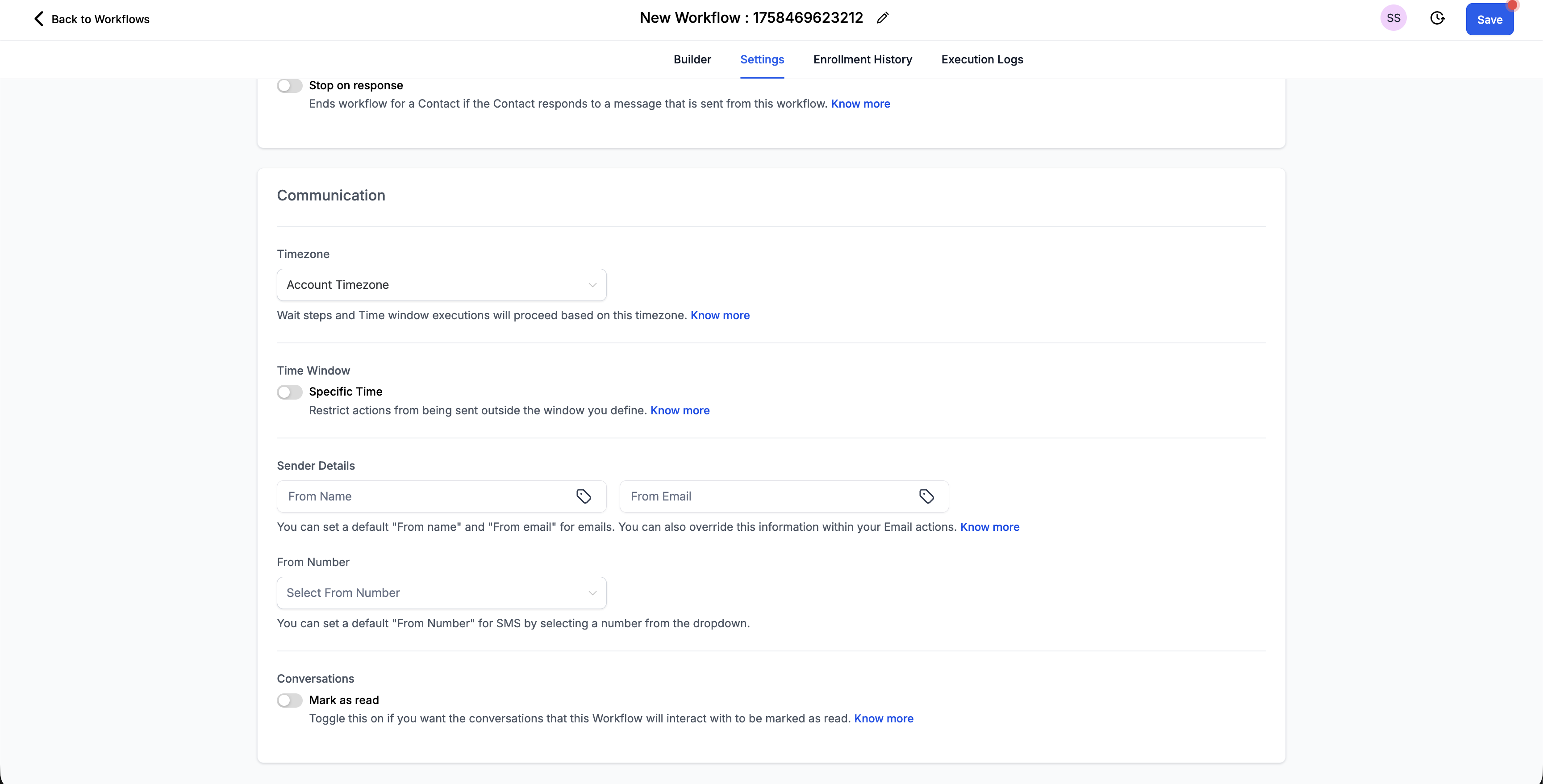 Workflow Settings — Configure Sender Address