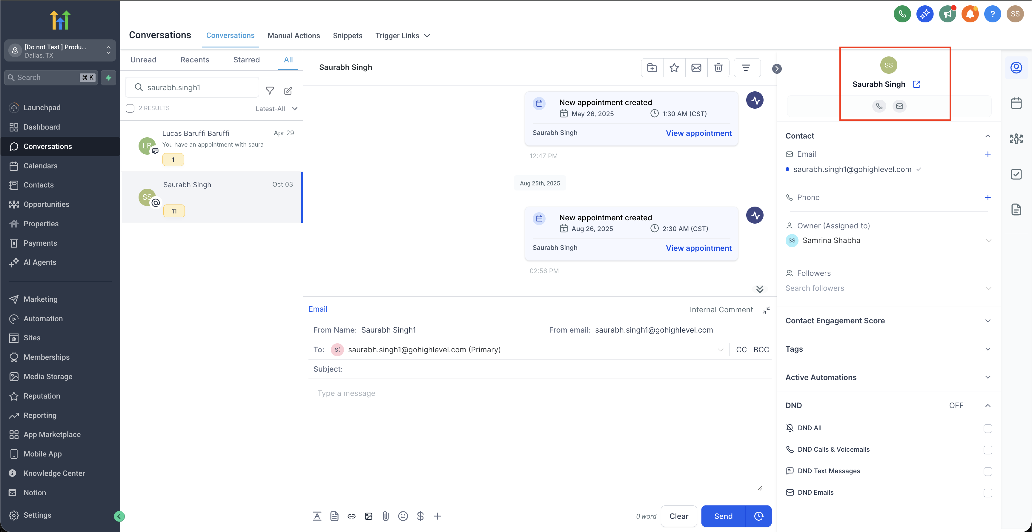 Open the contact details panel from Conversations