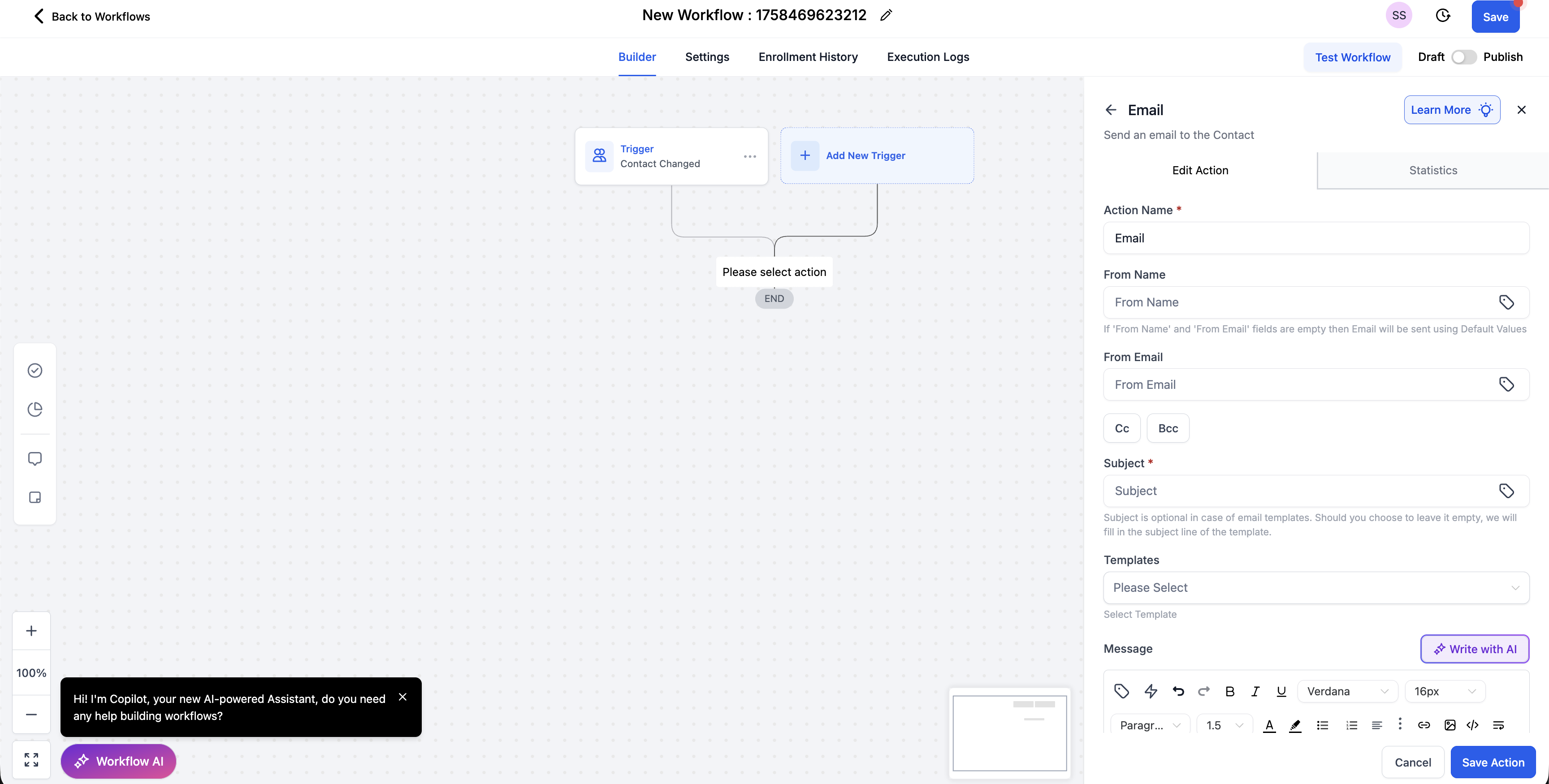From Name and From Email fields inside the Send Email action